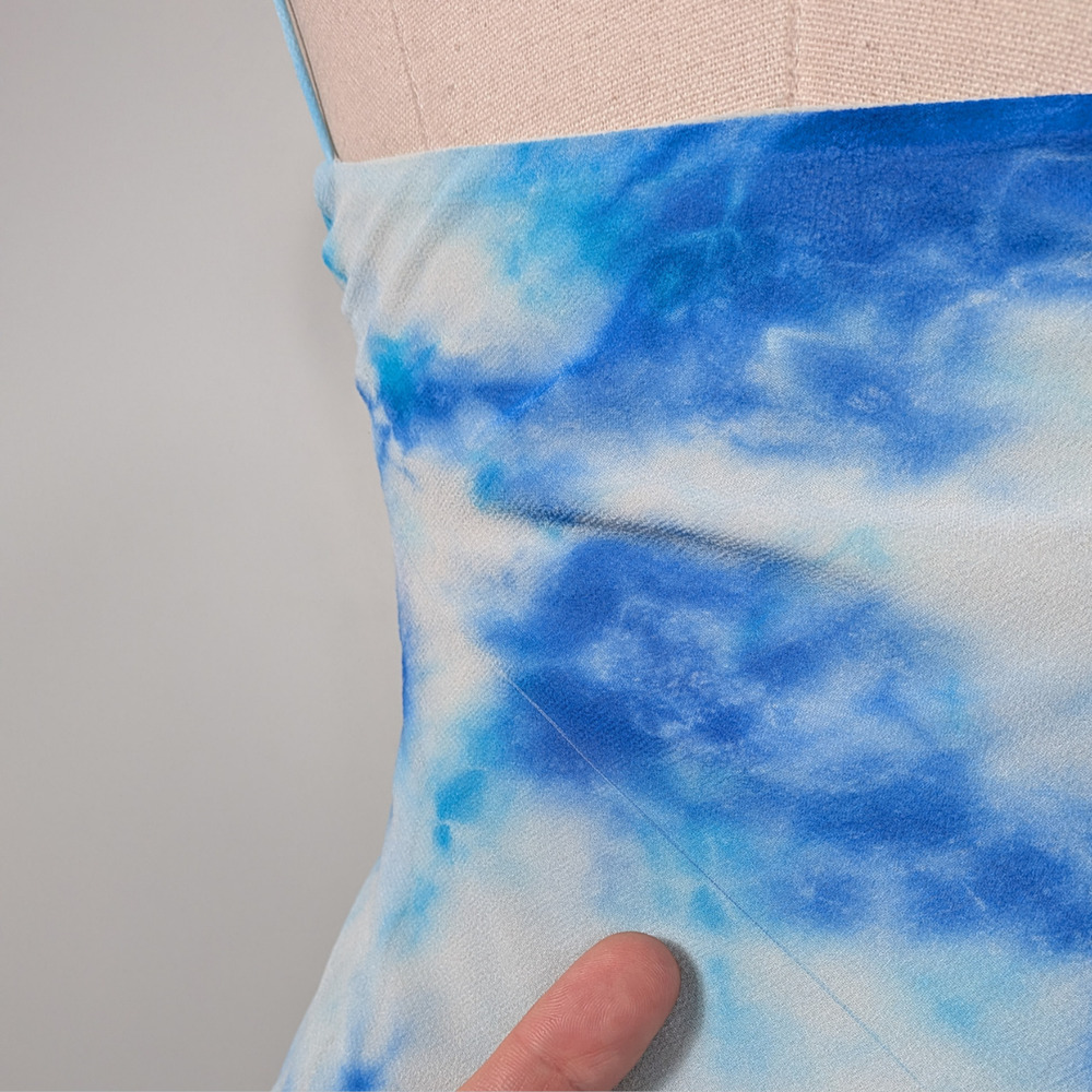 Vintage Cache Silk Prom Dress Maxi Gown 2 Blue Tie Dye Y2K Fairy Babydoll Nymph - Picture 11 of 13